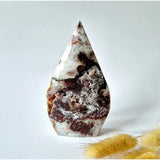 Crazy Mexican Agate drop-shaped standing crystal, multicolored banded stone, 270g 12x7cm Moonlight Gemstones
