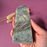 XL Labradorite tower with orange flash and purple rainbow iridescence, 256g