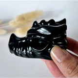 Dragon skull carving in black obsidian, 7 cm, Moonlight Gemstones