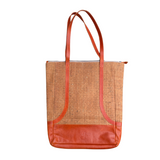 Gissy Kurk en Leer Handtas XL in Oranje, cork body met oranje lederen accenten en lange draagbanden