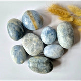 Celestite palmstones, blue-gray polished worrystones; set of 9 stones