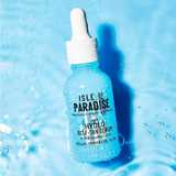 Isle of Paradise Hyglo Face Serum bottle, 30ml, blue glass with white dropper cap.