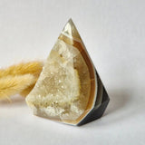 Moonlight Gemstones Druzy gray agate standing crystal with brown banding and clear top, 314g