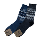green-goose Alpaca Herensokken, 2 pairs, blue and grey chevron pattern, 100% alpaca