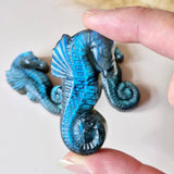 Labradorite seahorse carving by Moonlight Gemstones, blue iridescent gemstone sculpture, 5 cm.