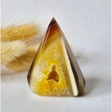 Druzy gray agate standing gemstone crystal with yellow interior, Moonlight Gemstones #14 43g