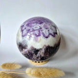 Amethyst gemstone sphere by Moonlight Gemstones, 100 mm purple polished crystal on wooden stand