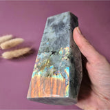 Purple labradorite tower by Moonlight Gemstones, XL with rainbow flash 1235g