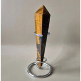 Tiger's-eye gemstone scepter on a silver stand, 15 cm tall, Moonlight Gemstones