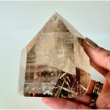 Lemurian Smoky Quartz with Golden Rutile Punt, Brazilian 401g Moonlight Gemstones
