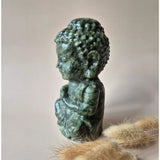 XL nephrite jade Buddha statue, polished green gemstone sculpture, 15 cm tall