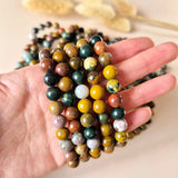 Edelsteen armband Ocean Jasper met 8 mm ronde kralen in multikleur aardetinten