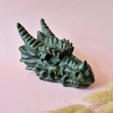 Dragon skull sculpture in green jade, XL, 700g, Moonlight Gemstones