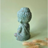 Amazoniet Boeddha beeldje, 15 cm hoog, groen-blauwe edelsteen, meditatiefiguur voor harmonie