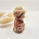 Edelsteen Sesame Stone Buddha 5cm statue by Moonlight Gemstones, pink with green and cream marbling