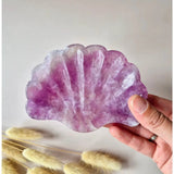 Edelsteen schaal schelpvorm Moonlight Gemstones, paarsgroene fluoriet, 11,5 cm, 308 g