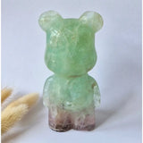 Green fluorite bear carving, 12 cm tall, translucent with green to purple base.