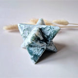 Kristallen mosagaat Merkaba-sterrenbeeld, 7,5 cm, blauwgroene marmering, Moonlight Gemstones