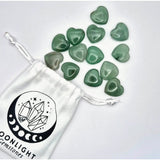 Mini Hart groene aventurijn pocketstone zorgsteen met Moonlight Gemstones zakje