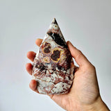 Moonlight Gemstones Crazy Mexican Agate crystal, drupe-shaped drop, 270g, multicolor red/white/black banded
