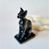 Obsidian cat sphinx carving by Moonlight Gemstones, black polished, 8 cm