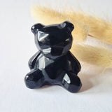 Edelsteen Facet Bear 4cm black obsidian crystal carving by Moonlight Gemstones