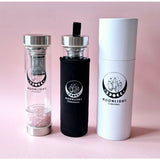 Glazen drinkfles met filter bergkristal, Moonlight Gemstones, 400 ml, set van 2
