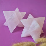 Kristallen Edelsteen Merkaba van roze calciet, XXL, 8 cm, set van 3