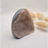 Druzy grey agate freeform standing crystal with brown druzy face