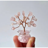 Mini Edelsteen Money Tree met roze edelsteen chips in glazen pot, koperkleurige draad Moonlight Gemstones