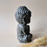 Yooperlite Buddha statue, 15 cm high, polished dark gemstone sculpture