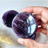 Amethist Edelsteen Schaaltje, 5–6 cm, paars; Moonlight Gemstones, set van 2 ronde schijven
