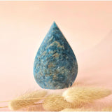 Blue apatite teardrop gemstone standing crystal by Moonlight Gemstones