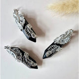 Edelsteen Zwarte obsidiaan kettinghanger met sierlijke houder, Moonlight Gemstones, 4,5 cm; set van 3