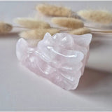 Dragon skull carving in rose quartz by Moonlight Gemstones, 7 cm