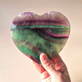 Moonlight Gemstones XL rainbow fluorite heart with metal stand, 13x13 cm, 636 g