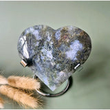 Hartvormige druzy mosagaat op metalen standaard, groen-grijs patroon, 228 g