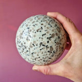Kiwi Jasper ball, XL 100 mm sphere with speckled gray and black spots