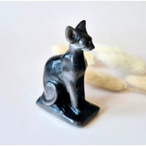 Edelsteen obsidiaan kat sculptuur, Moonlight Gemstones, sphinx-stijl, 8 cm