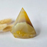Druzy agate standing crystal by Moonlight Gemstones, yellow-brown gradient with gold fleck base, 211g