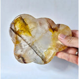 Moonlight Gemstones XL fire quartz freeform dish, organic shape in yellow-brown hues, 12.5×9.5 cm