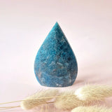 Apatite teardrop crystal, blue, standing display piece from Moonlight Gemstones