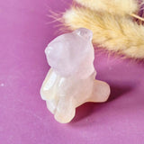 Rose quartz crystal carving bear, faceted 4 cm gemstone sculpture