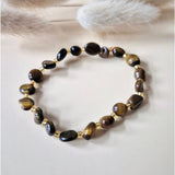 Edelsteen Armband Tijgeroog - Moonlight Gemstones, natuurlijke chips met goudkleurige spacers