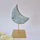 Pink amethyst druzy crescent moon on gold metal stand by Moonlight Gemstones