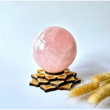 Rose quartz sphere by Moonlight Gemstones, 90mm, 1kg, pink crystal on carved wooden star stand