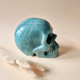 XXL amazonite skull sculpture, blue-green stone