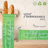 green-goose Herbruikbare rPet stokbroodzak 70x21cm, groene baguette zak met brood