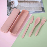 green-goose bio-based cutlery set with pink utensils and matching case, 4 sets