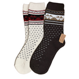 Alpaca herensokken crème en donkerbruin met sneeuwvlokpatroon; 4 paar